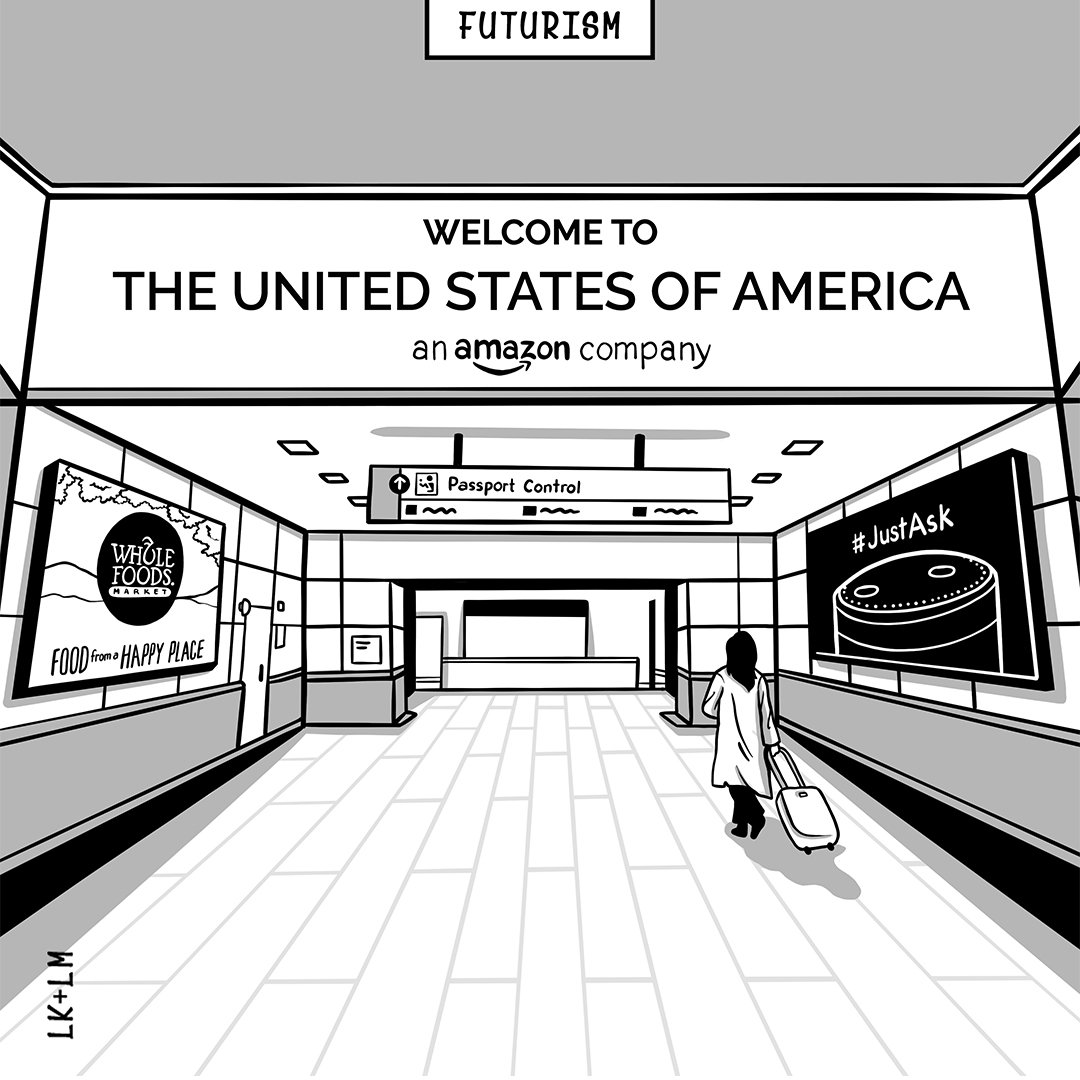 "Person at airport seeing sign welcoming them to American - which it turns out is an Amazon.com company"