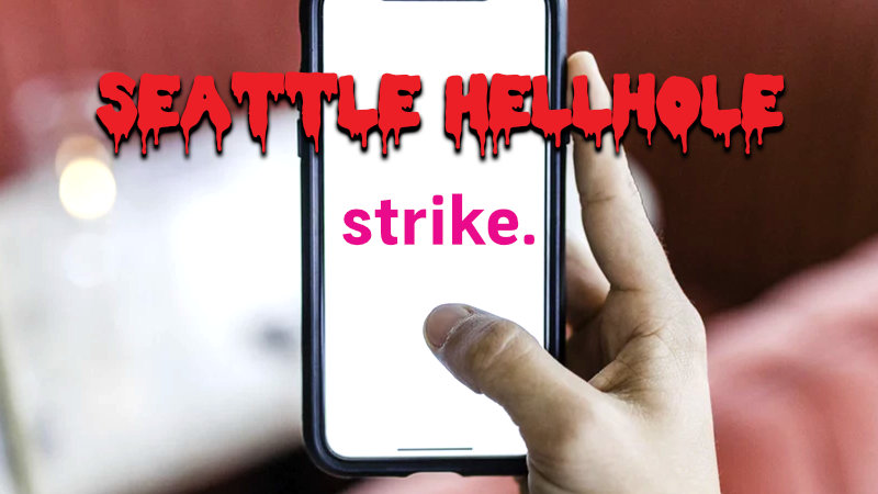 The Hellhole - Week of 5/6/2019 banner image. Seattle Hellhole and an app mocking lyft with the word "strike" on someone's phone in a cafe.