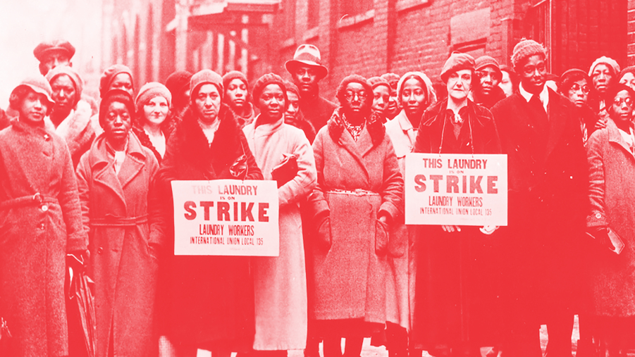 Picketing laundry workers, mostly African American women, of Laundry Workers International Union, Local 135