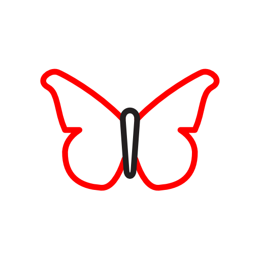 Minimalist line icon of a butterfly, signifying freedom of movement.