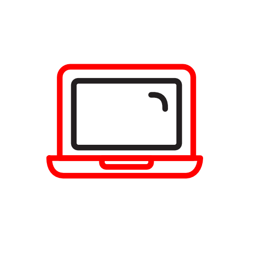 Minimalist icon in red and black lines of a laptop computer.