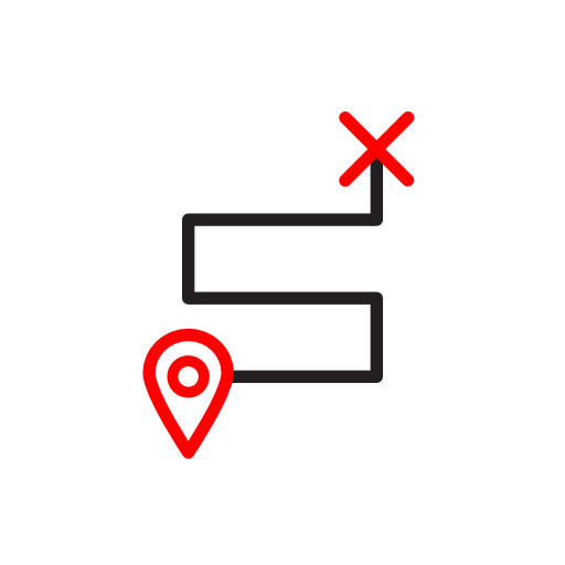Alt-Text: Minimalistic line icon of a location mark and line to an "x" destination point.