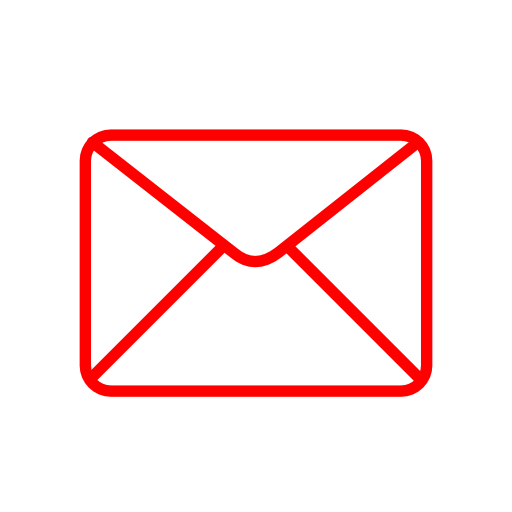 Minimalist icon in red and black lines of an envelope.
